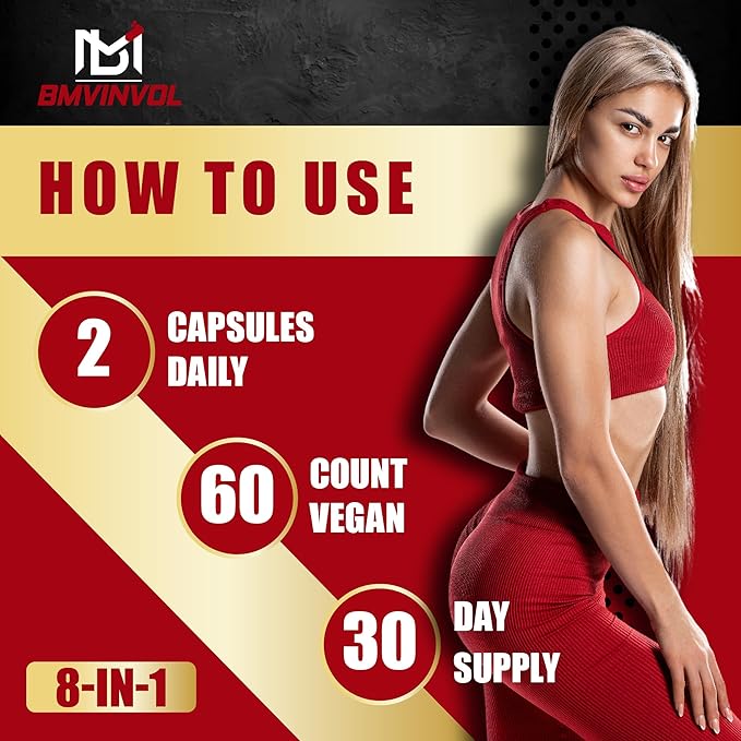 BMVINVOL Horny Goat Weed Capsules with Tribulus, Ginseng, Ashwagandha, Maca, Tongkat Ali, Nettle, Black Pepper - 60 Count