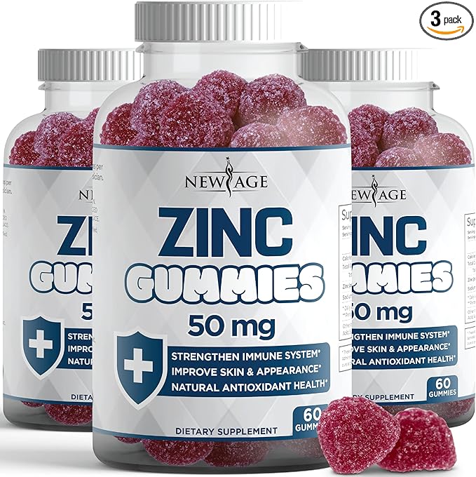 NEW AGE Zinc Gummies - 50mg High Immune Booster Zinc Supplement, Immune Defense, Powerful Natural Antioxidant, Non-GMO 180 Count (Pack of 3)