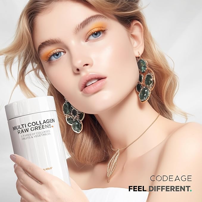 Codeage Multi Collagen Protein + Organic Raw Greens Superfood Capsules Supplement, 21 Fruits & Veggies, Grass-Fed Hydrolyzed Collagen Peptides, 5 Types All-in-One, 180 Count