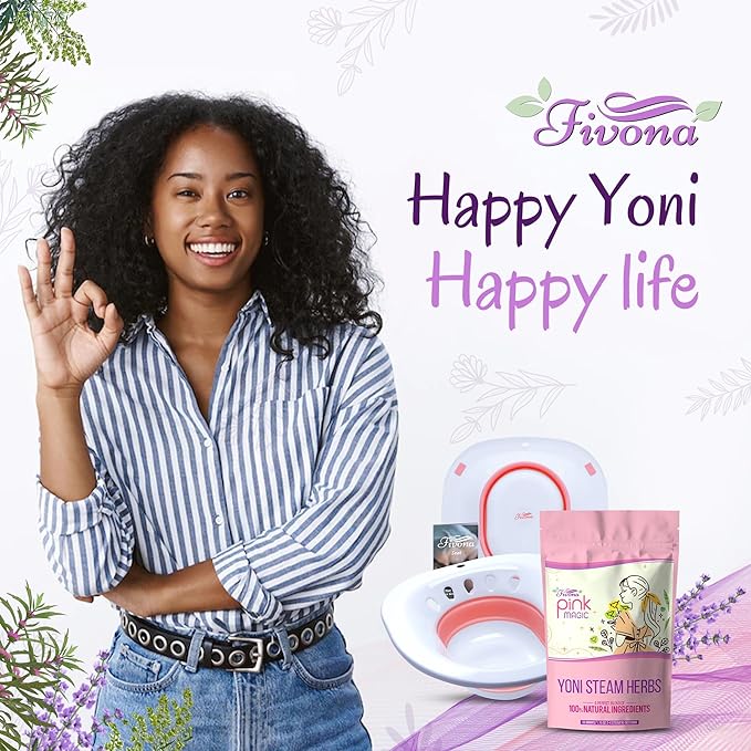 Fivona Yoni Steam Kit 2-in-1 Bundle of Steaming Seat with Pink Premium Herbs Bundle - at Home V-SPA Cleansing Set for Toilet Bowl - Detox and Rejuvenate with All-Natural Herbal Therapy