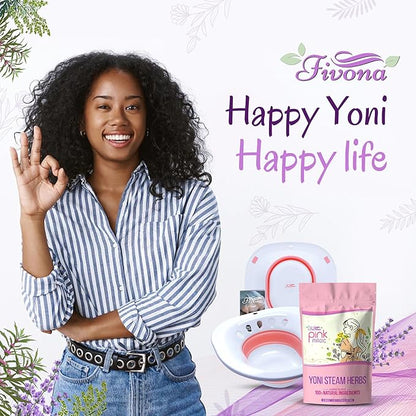 Fivona Yoni Steam Kit 2-in-1 Bundle of Steaming Seat with Pink Premium Herbs Bundle - at Home V-SPA Cleansing Set for Toilet Bowl - Detox and Rejuvenate with All-Natural Herbal Therapy