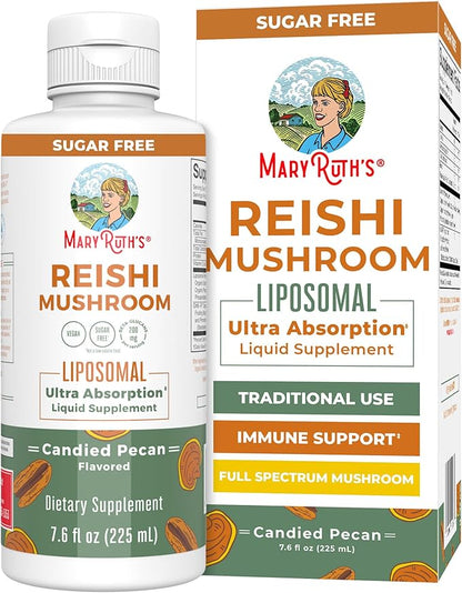 MaryRuth's Reishi Vegan Mushroom Supplement | Ultra Absorption Reishi Supplement Liposomal | Immune Support with 200mg Beta-Glucans, Vegan |Full Spectrum Reishi Mushrooms Fruiting Body | 7.6 oz,