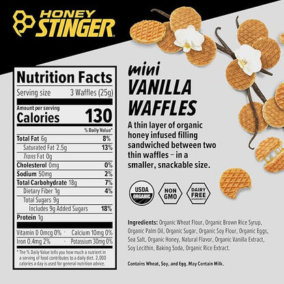 Honey Stinger Organic Mini Vanilla Waffles | Energy Stroopwafel for Exercise, Endurance and Performance | Sports Nutrition for Home & Gym, Pre and Post Workout | 1 Bag, 5.3 Ounce