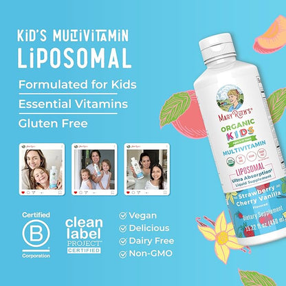 MaryRuth Organics Kids Multivitamin lipsomal | Vegan, Sugar-Free Vitamins for Kids Ages 4 | Childrens Vitamins 1-2 Month Supply | Multivitamin for Kids | Multi | Kids Vitamins | 15.22 Fl Oz