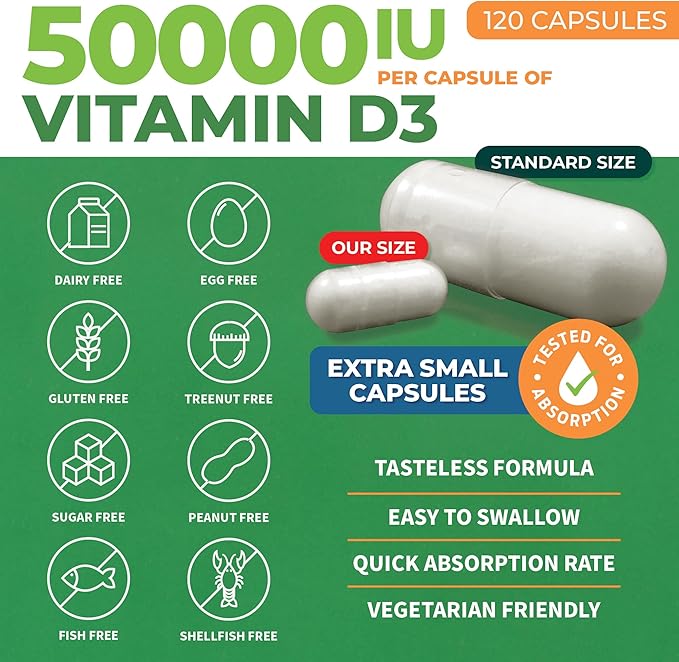 ForestLeaf - Vitamin D3 IU Weekly Supplement - Vitamin D Capsules for Bones, Teeth, and Immune Support - Easy Swallow Pure Vitamin D3 Caps (50,000 IU - 120 Count - 2 Pack)
