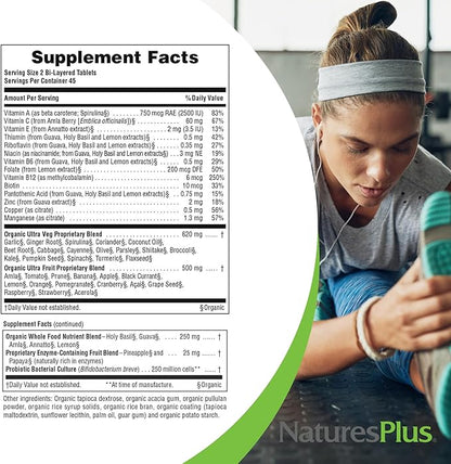 Natures Plus Ultra Juice Multivitamin - 90 Vegetarian Tablets, Bilayered - Whole Food Supplement - Whole Fruits & Vegetables, Antioxidant - Non-GMO, Vegan, Organic, Gluten-Free - 45 Servings
