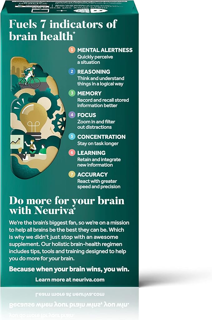 NEURIVA Ultra Decaffeinated Clinically Tested Nootropic Brain Supplement for Mental Alertness, Memory, Focus & Concentration, Cognivive, Neurofactor, Phosphatidylserine, Vitamins B6 B12, 60 Capsules