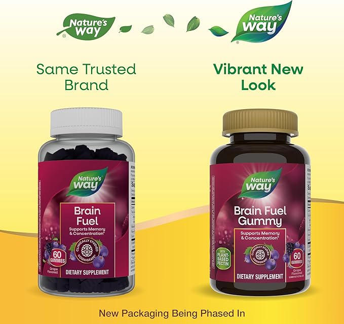 Nature's Way Brain Fuel, Supports Memory and Concentration*, Clinically Studied Cognigrape®, 60 Gummies, Grape Flavored