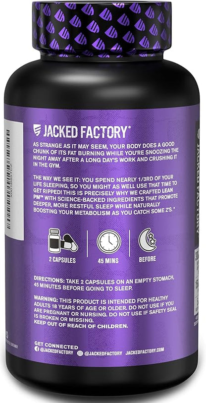 Jacked Factory Lean PM Night Time Fat Burner, Sleep Aid Supplement, & Appetite Suppressant for Men and Women - 60 Stimulant-Free Veggie Weight Loss Diet Pills