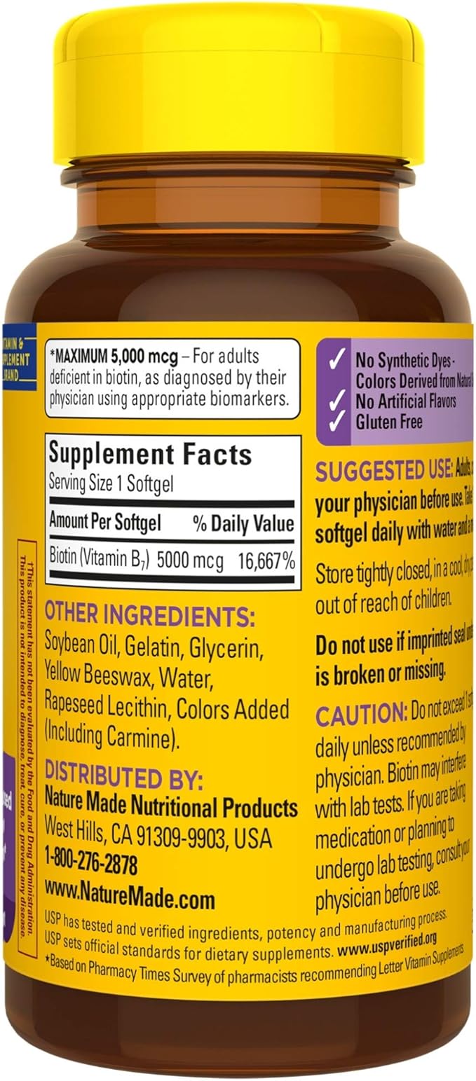 Maximum Strength Biotin 5000 mcg Softgels, 50 Count