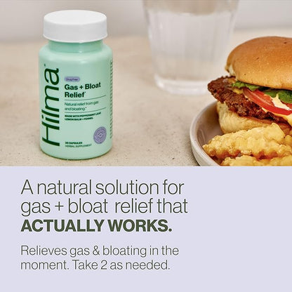 Hilma Natural Gas & Bloating Relief for Women – Doctor Formulated with Organic Ingredients – Lemon Balm, Fennel & Peppermint Leaf – 50 Vegan Capsules