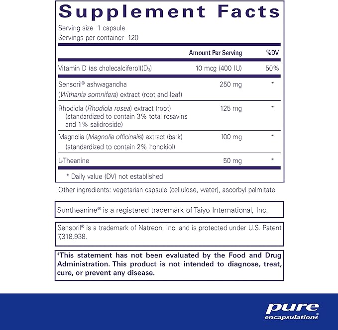 Pure Encapsulations Cortisol Calm - Supports Cortisol Health & Relaxation - Contains Ashwagandha & L-Theanine - Restful Sleep - 120 Capsules