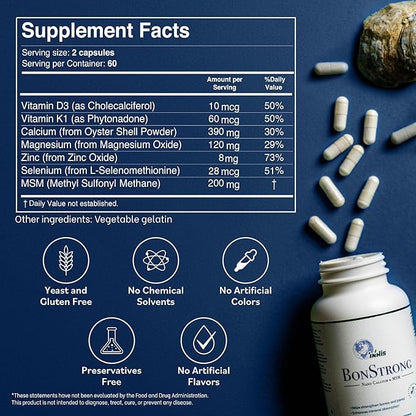 BonStrong- Nano Calcium Supplement Capsules with MSM 3x 120 Capules for Bone Density, Bone and Joint Health, Nano Nutrients Bone Renewal, Bone Boost Vitamin Bone Health, Bone Supplements - Made in USA