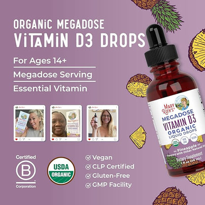 MaryRuth Organics Vitamin D3 Liquid Drops | Megadose 4000 IU | USDA Organic Liquid Vitamin D Spray for Adults & Kids | Immune Support & Bone Health | Vegan | Gluten Free | Non-GMO | 30 Servings