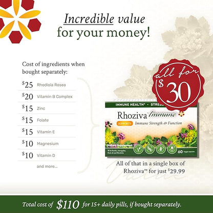 Immune Support, Energy Booster with Vitamin C, D3 and Zinc Supplement, Rhodiola Rosea, Reishi Mushroom Extract, Astragalus, Overall Wellness and Daily Habit - 60 Capsules