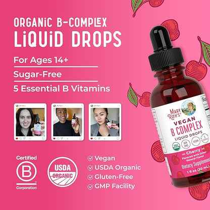 MaryRuth Organics Vitamin B Complex | B Vitamins Complex | Biotin | Vitamin B12 | Niacin | Folate | Metabolic Support Supplement | Vegan | USDA Organic | Non-GMO | Gluten Free | 2 Month Supply