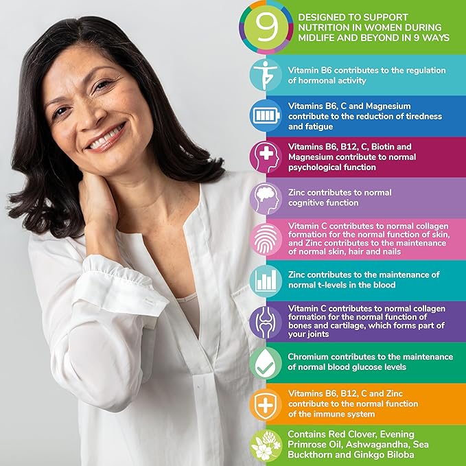 Health & Her Menopause Supplements For Women, Multi-Nutrient, Menopause Support For Women, Menopause Vitamins For Women, Energy, Bones, Muscles, Skin, Hair, Vegan, Gluten-Free, Non GMO (60ct - 1month)