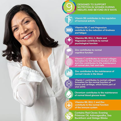 Health & Her Menopause Supplements For Women, Multi-Nutrient, Menopause Support For Women, Menopause Vitamins For Women, Energy, Bones, Muscles, Skin, Hair, Vegan, Gluten-Free, Non GMO (60ct - 1month)