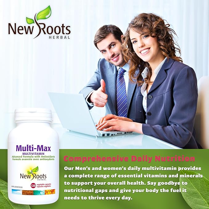 New Roots | Maximum Multi Vitamin and Minerals Supplement | 45 Ingredients: D3, Calcium, Green Tea, Bee Pollen, chlorella, spirulina Coenzyme Q10, Quercetin and More (120 Capsules)