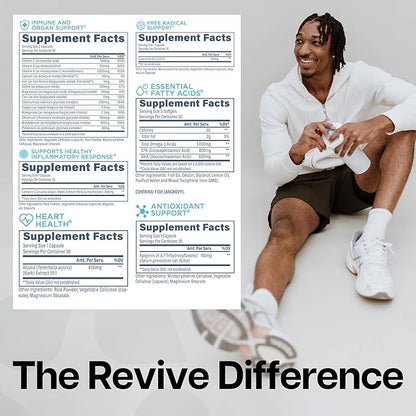 Revive MD Essential Vitamin Packs for Women & Men, Vitamins Pack Daily Nutrient Supplement - Travel-Friendly Multivitamin Packets with Arjuna & Turmeric Extract Support Heart, Joint, & Organ Health