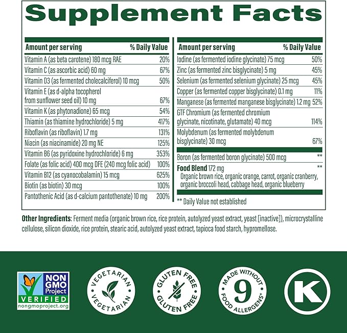 MegaFood One Daily Iron Free Multivitamin - Multivitamin for Women and Men - with Real Food - Immune Support Supplement - Bone Health - Energy Metabolism - Vegetarian; Non-GMO; No Iron - 90 Tablets