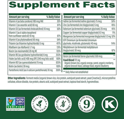 MegaFood One Daily Iron Free Multivitamin - Multivitamin for Women and Men - with Real Food - Immune Support Supplement - Bone Health - Energy Metabolism - Vegetarian; Non-GMO; No Iron - 60 Tablets