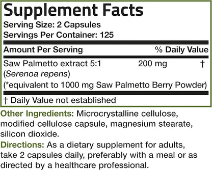 Bronson Saw Palmetto Extra Strength Supports Healthy Prostate Function & Urinary Health Support - Non GMO, 250 Vegetarian Capsules