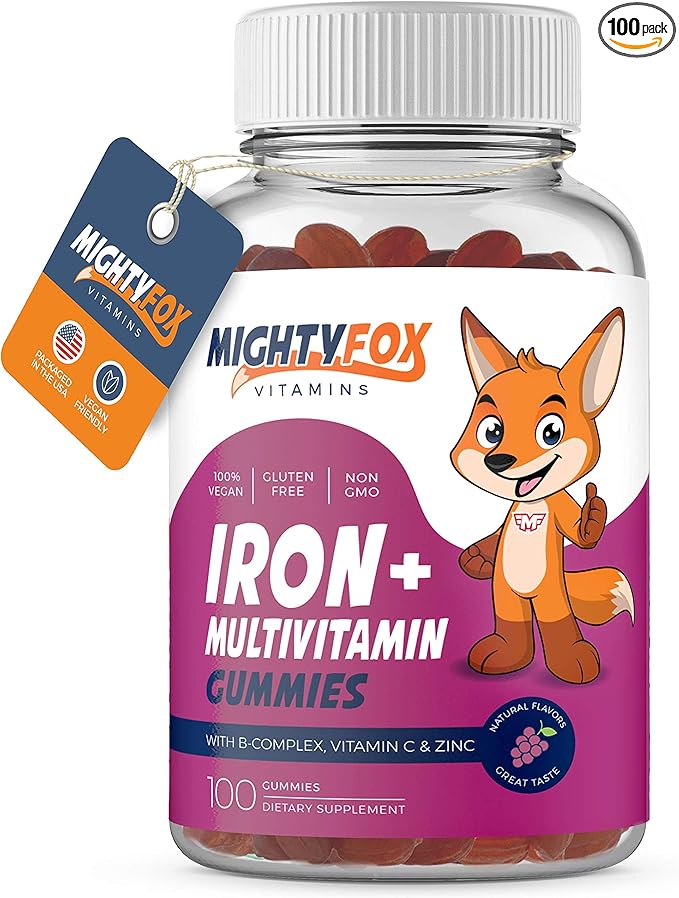 Iron Gummy Vitamins for Kids & Teens – Tapioca Based - Best Tasting - Non-GMO - Gluten Free - Vegan - Chewable Iron Supplement w/Vitamin A, C, B3, B5, B6, B12, Folic Acid, Biotin & Zinc 100ct