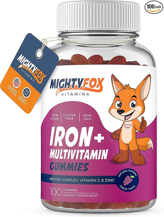 Iron Gummy Vitamins for Kids & Teens – Tapioca Based - Best Tasting - Non-GMO - Gluten Free - Vegan - Chewable Iron Supplement w/Vitamin A, C, B3, B5, B6, B12, Folic Acid, Biotin & Zinc 100ct