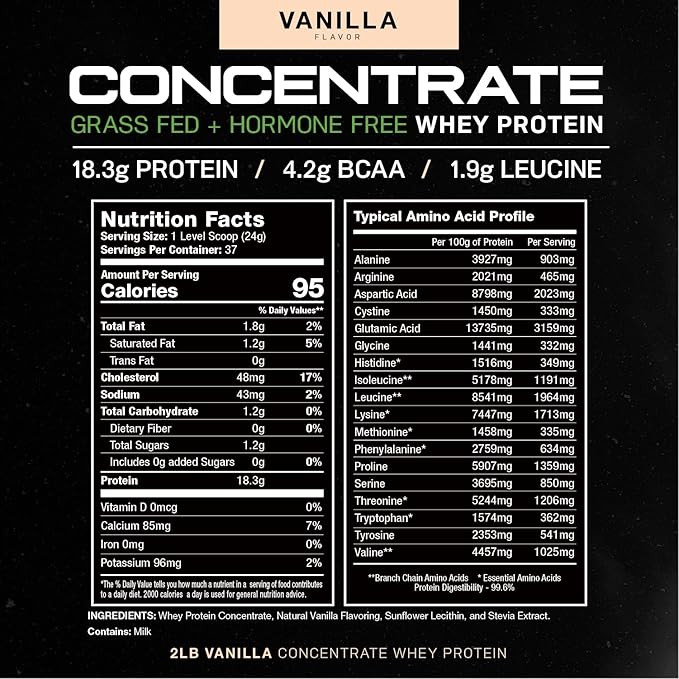 Muscle Feast Grass-Fed Whey Protein Concentrate Powder, All Natural Hormone Free Pasture Raised, Vanilla, 2lb