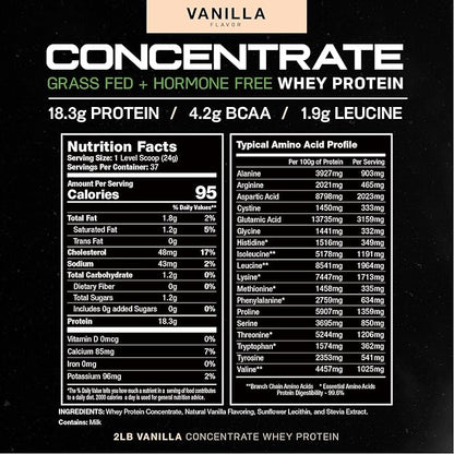 Muscle Feast Grass-Fed Whey Protein Concentrate Powder, All Natural Hormone Free Pasture Raised, Vanilla, 2lb