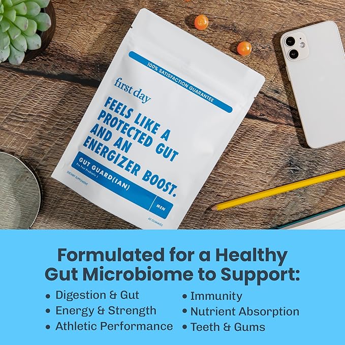FIRST DAY Mens Tribiotic Gummies – Pre+, Post+, Probiotics & More – 60 Day Supply