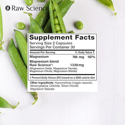 Magnesium Citrate Capsules | Multi Magnesium Supplement for Women & Men | Complete Magnesium Complex | High Absorption Magnesium Taurate for Relaxation, Muscle and Nerve Health | 60 Plant-Based Pills