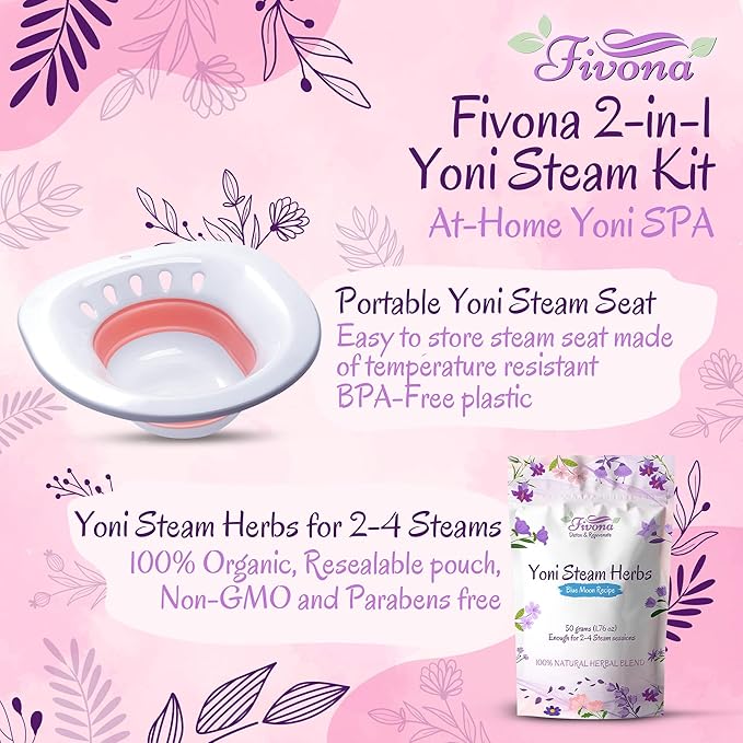 FIVONA Yoni Steam Kit 2 in 1 for Herbal V Steaming Sitz Bath Seat with Yoni Steam Herbs Bundle - at Home V-SPA Cleansing Set for Toilet Bowl - Detox and Rejuvenate with All-Natural Herbal Therapy