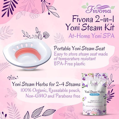 FIVONA Yoni Steam Kit 2 in 1 for Herbal V Steaming Sitz Bath Seat with Yoni Steam Herbs Bundle - at Home V-SPA Cleansing Set for Toilet Bowl - Detox and Rejuvenate with All-Natural Herbal Therapy