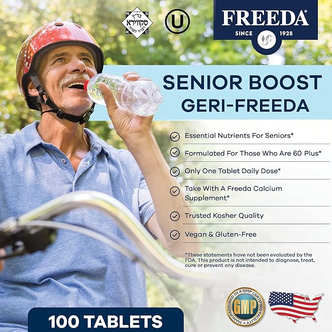Freeda Senior Multivitamin - Kosher Vitamins for Men & Women 60 and Over - One Daily Coated Tablet - Women’s & Men’s Vitamins Multivitamin 60 Plus - Vitamins for Women Over 60 Plus Elderly (250 Count)