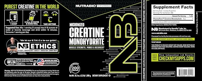 NutraBio Pure Creatine Monohydrate Powder Supplement, Unflavored, (1000 g) - Supports Bulk Muscle Energy, Recovery, and Strength - HPLC Tested Pure Grade Creatine Powder Supplement for Men and Women