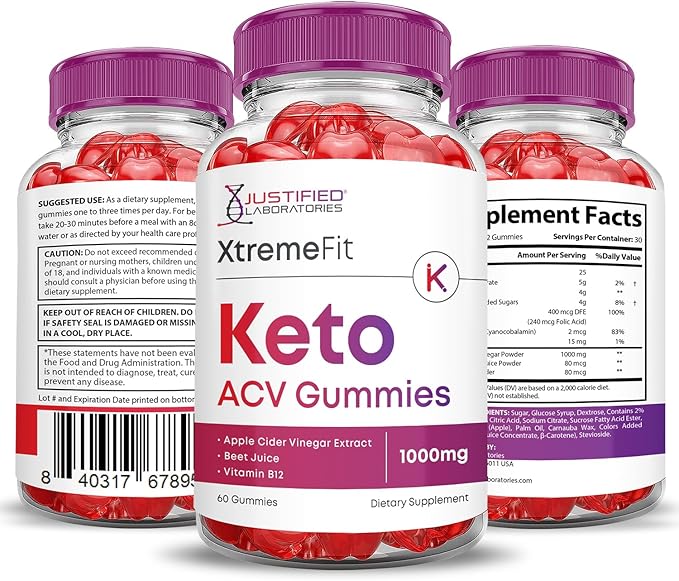 (3 Pack) Xtreme Fit Keto ACV Gummies Advanced Formula 1000MG XtremeFit Keto Gummies Apple Cider Vinegar Formulated with Pomegranate Beet Juice Powder B12 Vegan Non GMO 180 Gummys