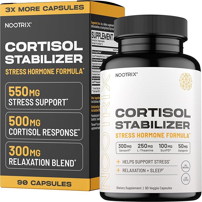 Cortisol Manager and Stabilizer Supplement | Supports Deep Sleep & Relaxation | Cortisol Supplement with Ashwagandha, L-Theanine, Rhodiola Rosea Extract & Apigenin | 90 Vegan Capsules
