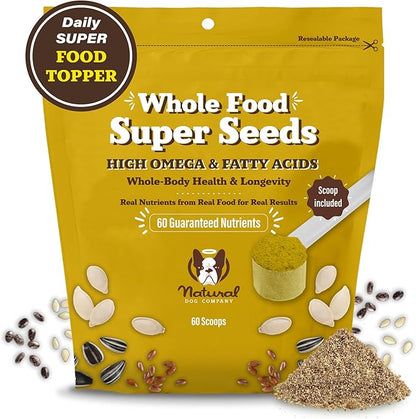 Natural Dog Company Super Seeds Dog Food Topper, Omega-Rich, Natural Dog Multivitamin, Superfood Dog Supplement, Dog Coat and Skin Health, Grain-Free Dog Supplement, Daily Dog Nutrition Boost, 8 Oz