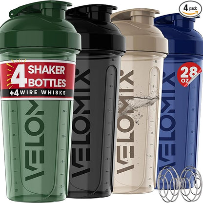 -4 PACK- 28 oz Shaker Cups for Protein Shakes - 4x Wire Whisk | BPA-Free & Dishwasher Safe | Leak Proof Protein Shaker Bottles for Protein Mixes | Large Blender Shaker Bottle Pack(Forest Edge)