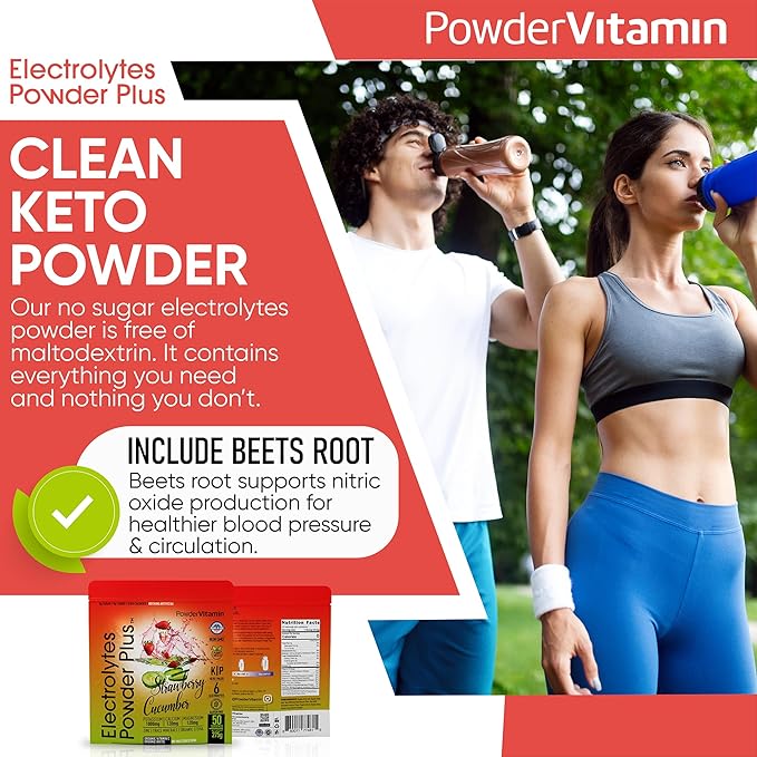 Electrolytes Powder Plus (50 Servings), 0 Calorie Keto, 0 Sugar, No Maltodextrin,1000mg Potassium,120mg Calcium,120mg Magnesium, Hydration Powder (50 Servings, Strawberry Cucumber)