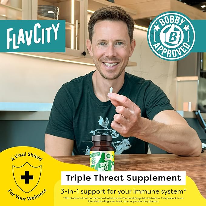 FlavCity Vitamin D Supplement, Triple Threat - 3-in-1 Dietary Supplement for Immune Support - Made with Vitamin D3, Zinc & Vitamin K2 for Maximum Absorption - 30 Capsules