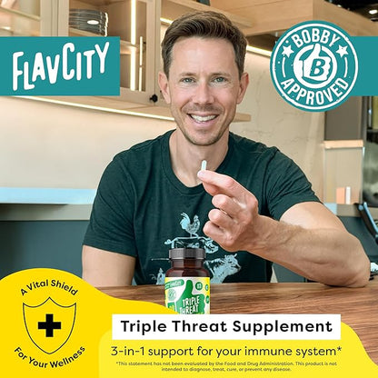 FlavCity Vitamin D Supplement, Triple Threat - 3-in-1 Dietary Supplement for Immune Support - Made with Vitamin D3, Zinc & Vitamin K2 for Maximum Absorption - 30 Capsules