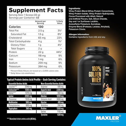 Maxler 100% Golden Whey Protein - 22g of Premium Whey Protein Powder per Serving - Pre Post Intra Workout - Fast-Absorbing Whey Hydrolysate, Isolate & Concentrate Blend - Chocolate Peanut Butter 5 lbs