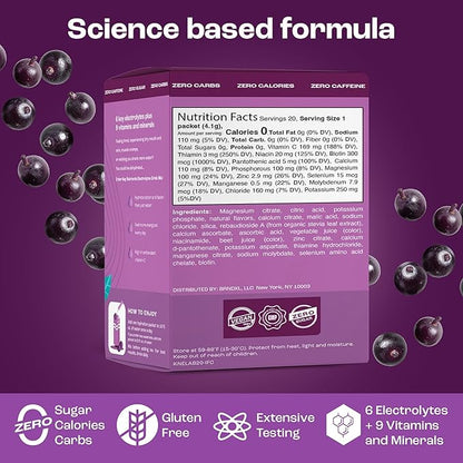 KEY NUTRIENTS Multivitamin Electrolytes Powder Packets - Delicious Acai Berry 20 Pack Hydration Packets - Travel Hydration Powder - No Sugar, No Calories, Gluten Free - Made in USA