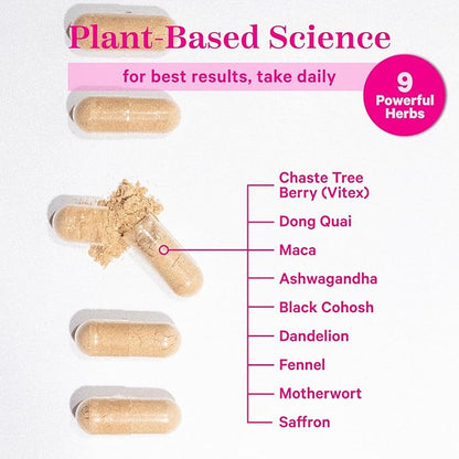 Pink Stork PMS Supplement for Women - Vitex, Ashwagandha, Maca Root & 10 Vitamins & Minerals to Support Hormone Balance, Mood, Bloating, Period Regularity - 60 Capsules