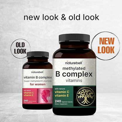 Methylated B Complex Vitamins, 240 Veggie Capsules | Multivitamin B Complex | B12, Folate, Biotin & More – with Natural Vitamin C, E, Choline & Inositol – Immune, Energy, & Prenatal Support