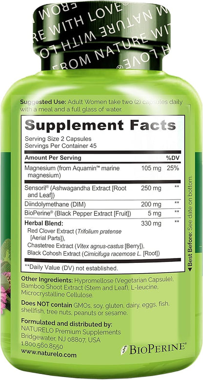 NATURELO Menopause Supplements for Women, Herbal Blend with Black Cohosh for Menopause Hot Flashes Advanced Multi-Symptom Formula 90 Capsules