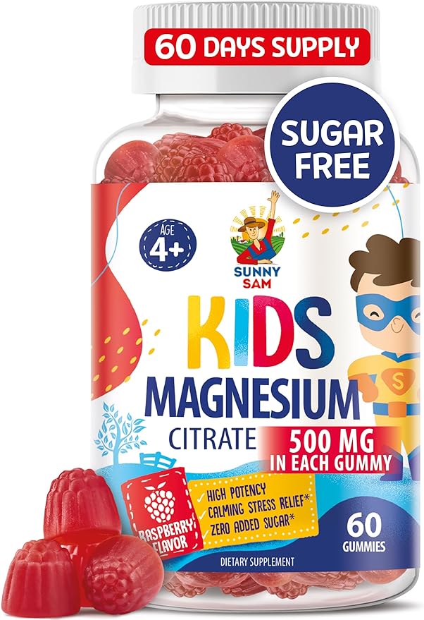 Sugar-Free Magnesium Gummies for Kids & Teens - 500mg Calm Magnesium Citrate Gummies - Chewable Magnesium Gummy Supplement for Sleep, Mood & Muscle Support